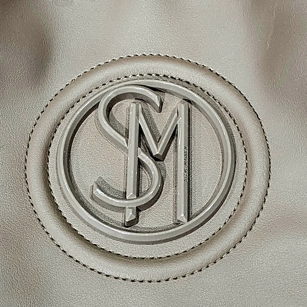 Taupe Structured Tote Bag with Monogram Accent